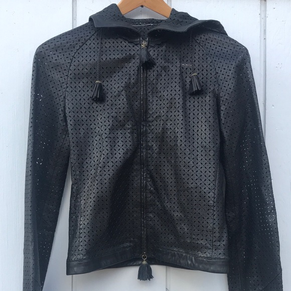 Versace Perforated Leather Jacket with Tassels and Hood - Picture 4 of 13